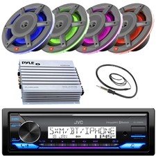 JVC 1-DIN Marine Bluetooth Radio, 4x 8" 500W Max Speakers, 4-Channel Amplifier