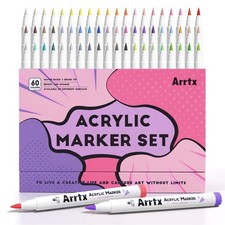 Acrylic Paint Markers 60B, Brush Tip for Rock, Glass, Stone, Wood, Ceramic