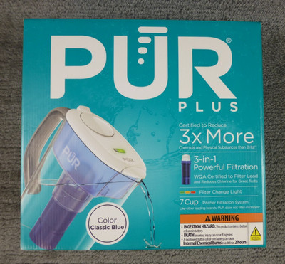 PUR PLUS 7 Cup Pitcher Filtration System w/Filter Change NEW Blue