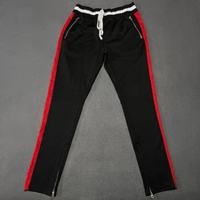 Crysp Denim Mens Sz L Jogger Track Pants Elastic Waist Tie Black Red Trim