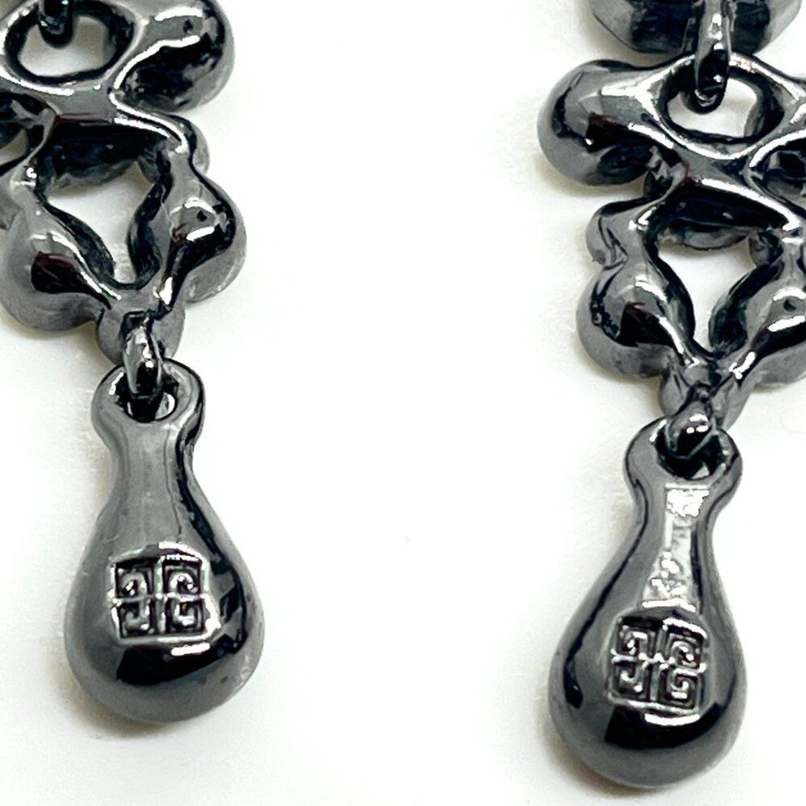 GIVENCHY Gunmetal Black Rhinestone Drop Earrings Faceted Glass Leverback Classic thumbnail 12