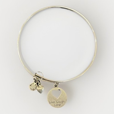 Live Laugh Love Heart Cutout Silver Tone Expandable Bangle