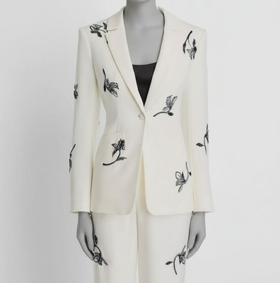 Cinq à Sept Women's Ivory Embellished Falling Lilies Karlie Blazer Jacket Size 2