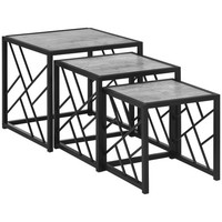 HOMCOM Set of 3 Nesting Coffee Tables Square End Tables w/ Metal Frame, Grey