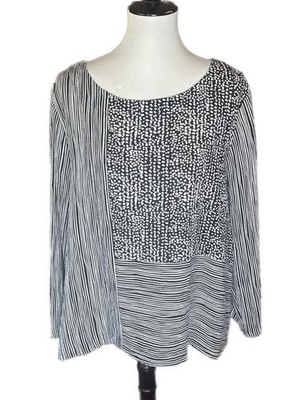 Habitat Clothes to Live In Mixed Print Long Sleeve Top Black White Stripes, L