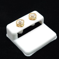 10K Yellow Gold 0.35CT Round & Baguette Halo Diamond Stud Earrings