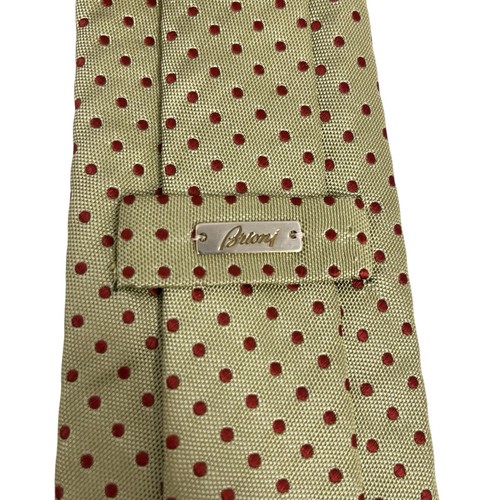 Brioni Men's Recent Tie Polka Dot Gold & Red Satin Silk 3.5" (W) x 58.5" (L) euc