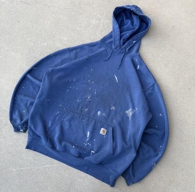 Vintage 90 s Blue Painted Carhart Hoodie Size Size XL