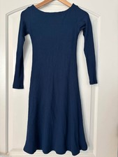 FARM Rio XS Blue Ribbed Knit Midi Dress Long Sleeve Fit Flare Sweater