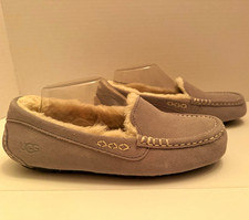 UGG Ansley Women's Gray Suede Sheepskin Lined Slip On Moccasin Slippers US 8