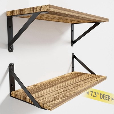 Cocoya Wall Shelves 7.3 Deep Set Of 2 Solid Paulownia Wood Wider Longer Sturdy