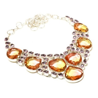 Hydro Ametrine Rose Quartz Gemstone Handmade Necklace Jewelry Size 18 inches