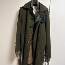 sacai Green Melton Coat Long M Jacket Outer Damaged Free Shipping