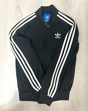 adidas Originals 3-Stripes Full-Zip Track Jacket w/ Pockets Black/White Men's XS