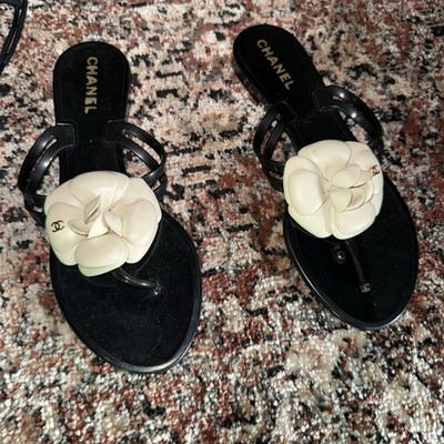 CHANEL COCO MARK Camellia Sandals Jelly Flip Flops Women Size EU