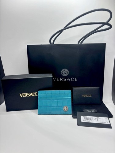 VERSACE Croc-Embossed Leather Card holder $275 Retail Hot deal