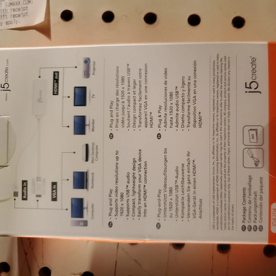 New J5 Create VGA To HDMI Adapter - Video + Audio White JDA204 - Image 2 of 2