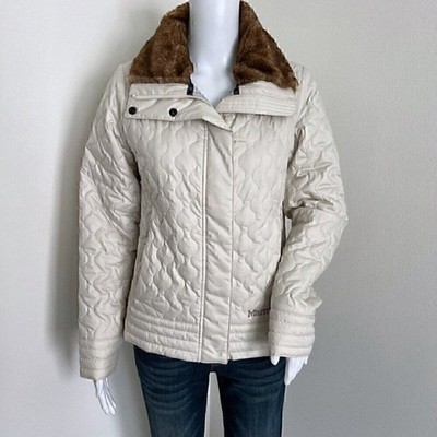 Marmot Women's St. Moritz Jacket Size M Faux Fur Collar Beige Quilted