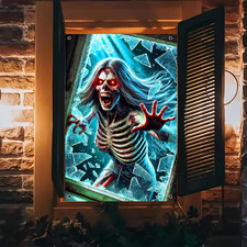 Halloween Red Eyed Skeleton Window Cover 31X47 Inch Polyester