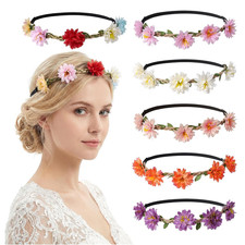 6-Pcs Adjustable Flower Crowns Elastic Floral Headbands Multicolor Wedding Party