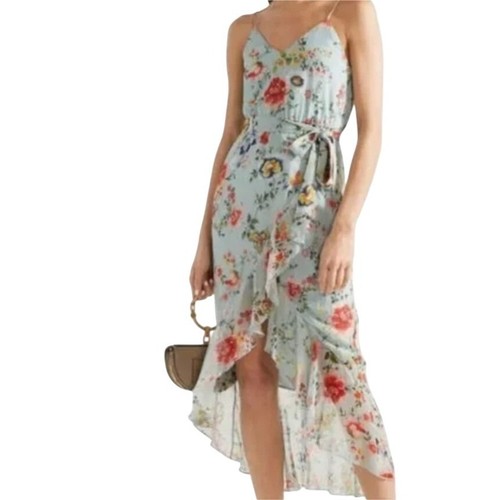 without tags Alice  Olivia Floral Print Silk Ruffle High Low Maxi Dress  G2U
