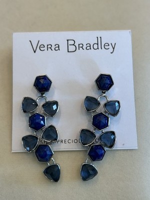 NWT Vera Bradley Blue Geo Facets Convertible Drop Earrings Lapis