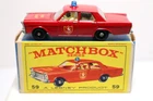 Vintage Lesney Matchbox #59 Ford Galaxie Fire Chief Car NMIB Red