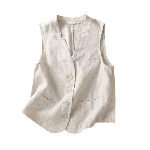 New Womens Thin Linen Vest Casual Loose V Neck Sleeveless Vests Jacket Waistcoat - Picture 7 of 22