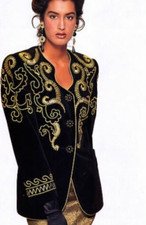 Escada Black Gold Embroidered  Royal Velvet Blazer/jacket 42 Uk 14