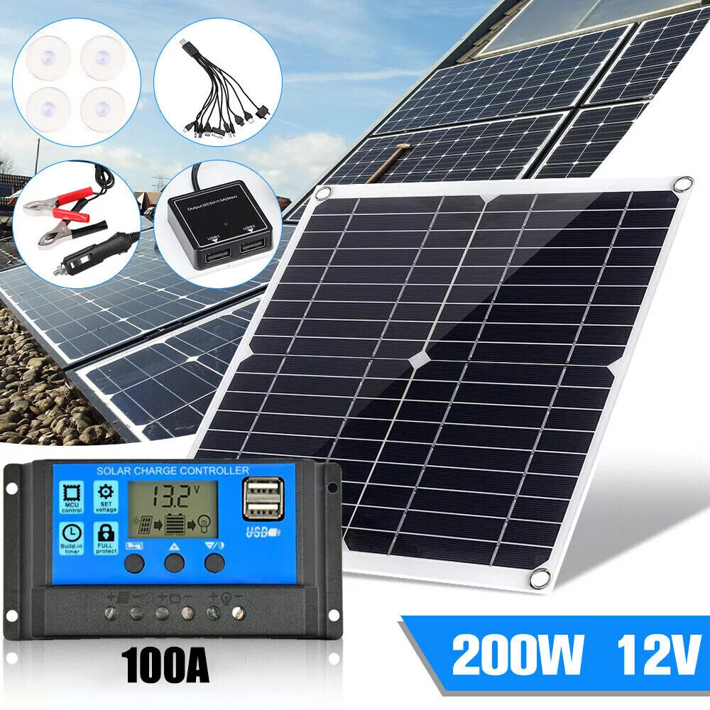 200 Watts Solar Panel Kit 100A 12V Battery Charger w/ Controller Caravan Boat RV