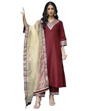 Women's Rayon Viscose Embroidery Straight Kurta Pant with Dupatta