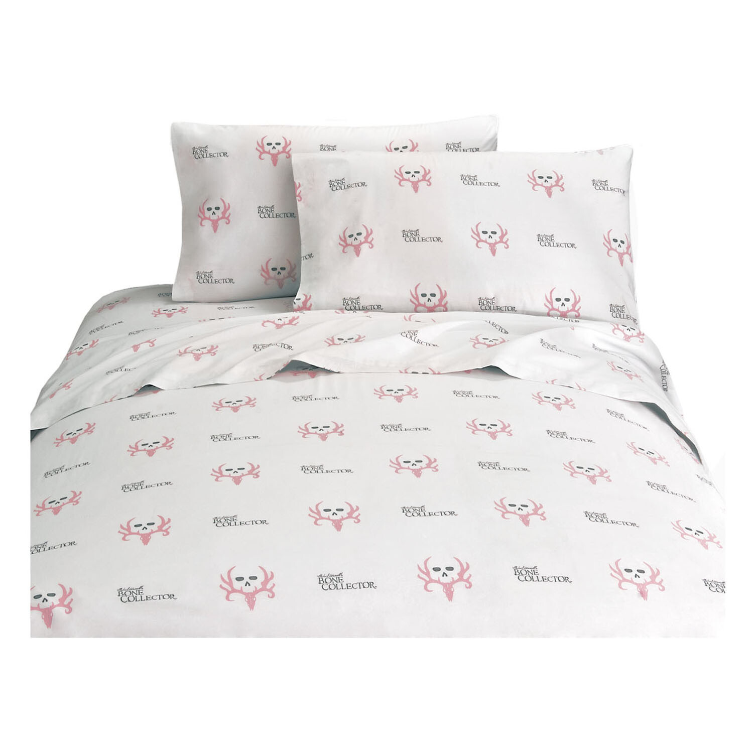 Bone Collector Queen Sheet Set Pink Gray Michael Waddell Deer Skull Logo Cottage wysoka jakość