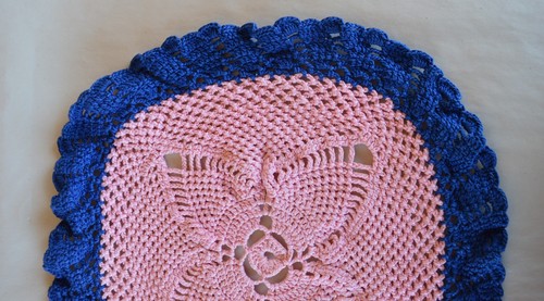 Tapete vintage tejido a mano azul y rosa 9 3/4" - Imagen 9 de 11