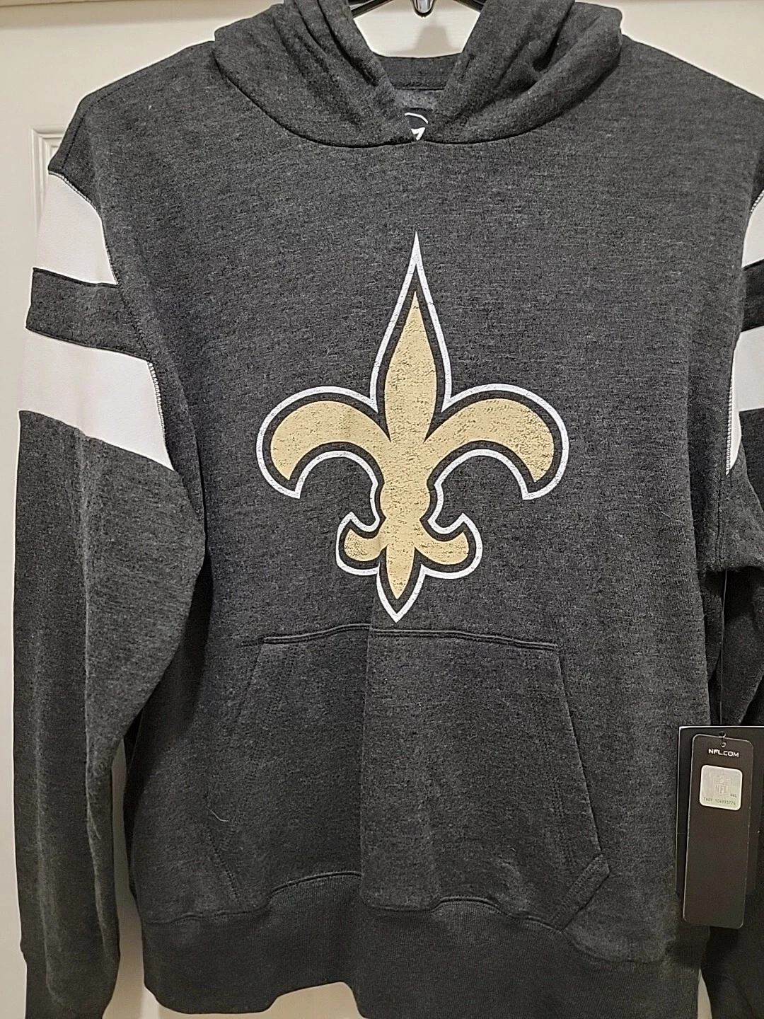 VETEMENTS Felpa con cappuccio New Orleans Saints GRANDE nuova con etichette di 47brand Team Apparel $85 BELLA con tasche