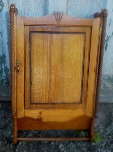 Antique Oak Medicine Cabinet Initial Towel Co Flip Mirror Rare Cupboard Ebay