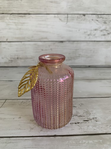 Irredentist Rose Pink Glass Vase Bottle with gold leaf accent ✨decor Decorative - 第 1/8 張圖片
