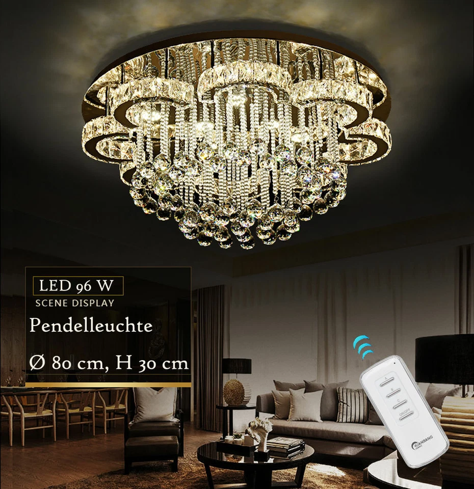 LED Pendelleuchte Kristall 6019+80cm 96W Fernbedienung Lichtfarbe einstellbar A - Bild 4 von 4
