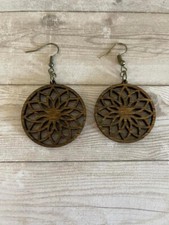 Boho Laser-Cut Wooden Dangle Earrings