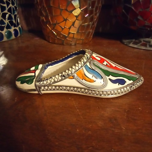Posacenere per scarpe in ceramica dipinto a mano avvolto filo argento Fassi Fes marocchino - Foto 6 di 10