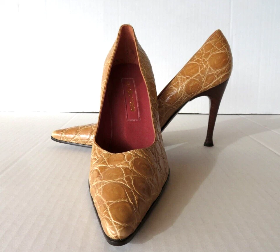 Sergio Rossi Size 38.5 M Patent Leather Allegator Pumps Heels Slides Shoes NWOT - Image 2 of 4