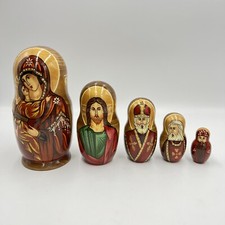 Russian Nesting Dolls Hand Painted Matryoshka Jesus Nativity Religious Signed 5