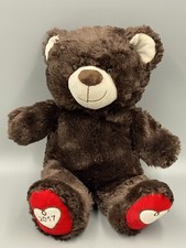 2017 Brown Teddy Bear W/ Red Heart Feet Stuffed Animal Dan Dee 14"