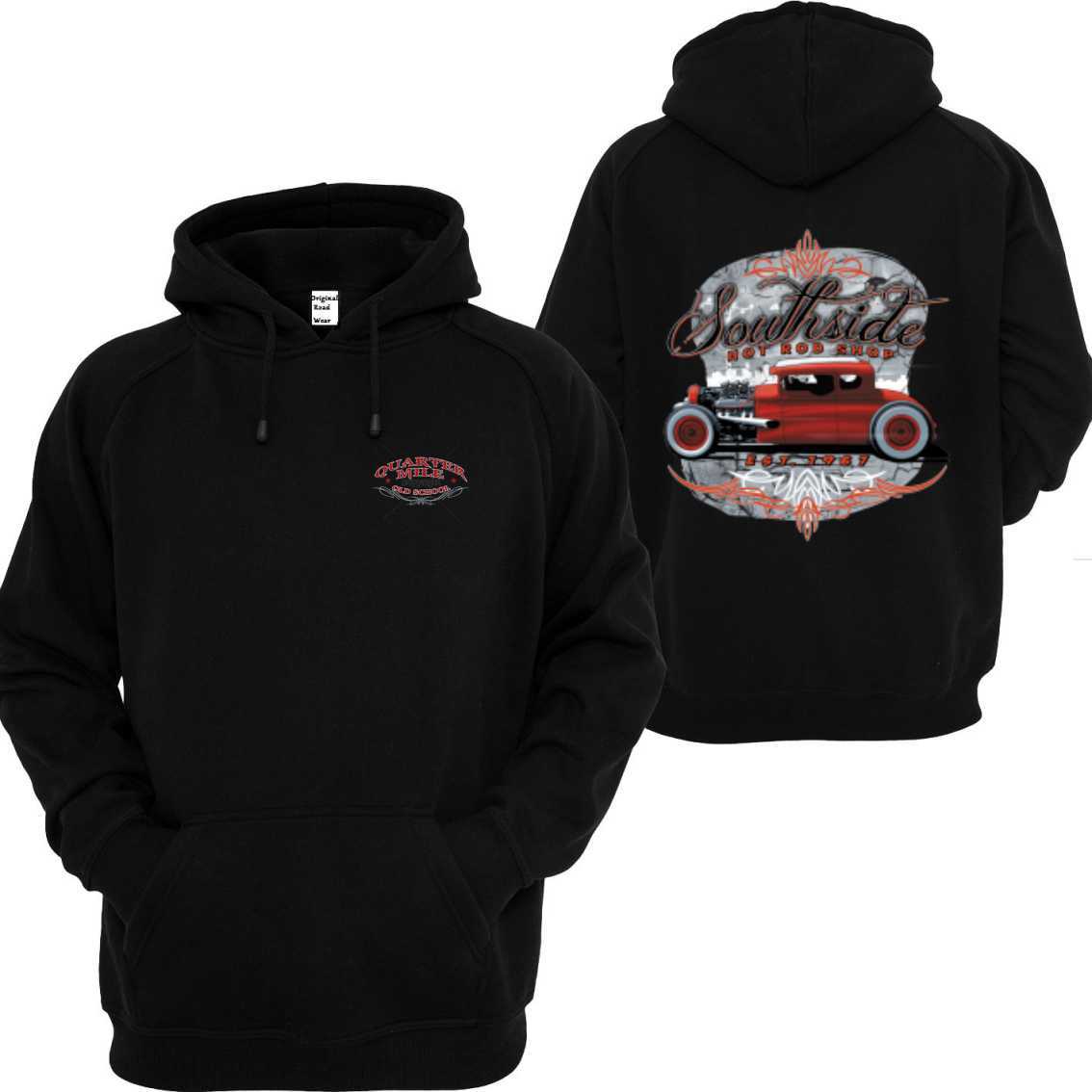 Felpa con Cappuccio Nero V8 Oldschool Hot Rod US Car `50