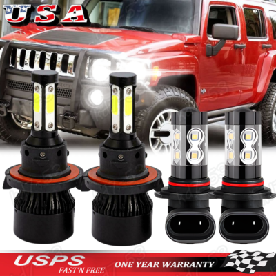 LED Headlight & Fog Light Combo Kit For Hummer H3 2006-2010 - 8000K Ice Blue, 4 Bulbs 13 thumbnail image