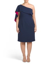 CARMEN MARC VALVO Plus One Shoulder Cascade Dress (size 22W)