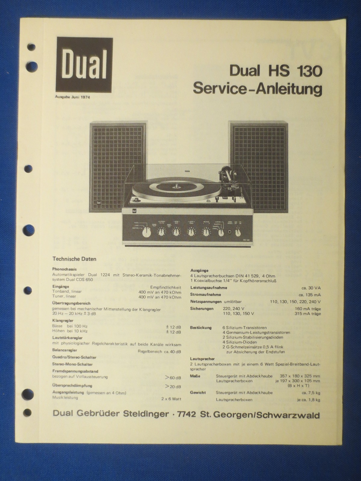 DUAL HS130 SERVICE MANUAL FACTORY ORIGINAL GERMAN ISSUE THE REAL THING