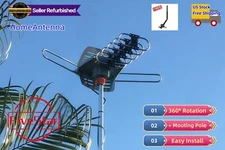 Motorized Outdoor HDTV Antenna Amplified 4K 1080P w/ Pole 360° Rotation