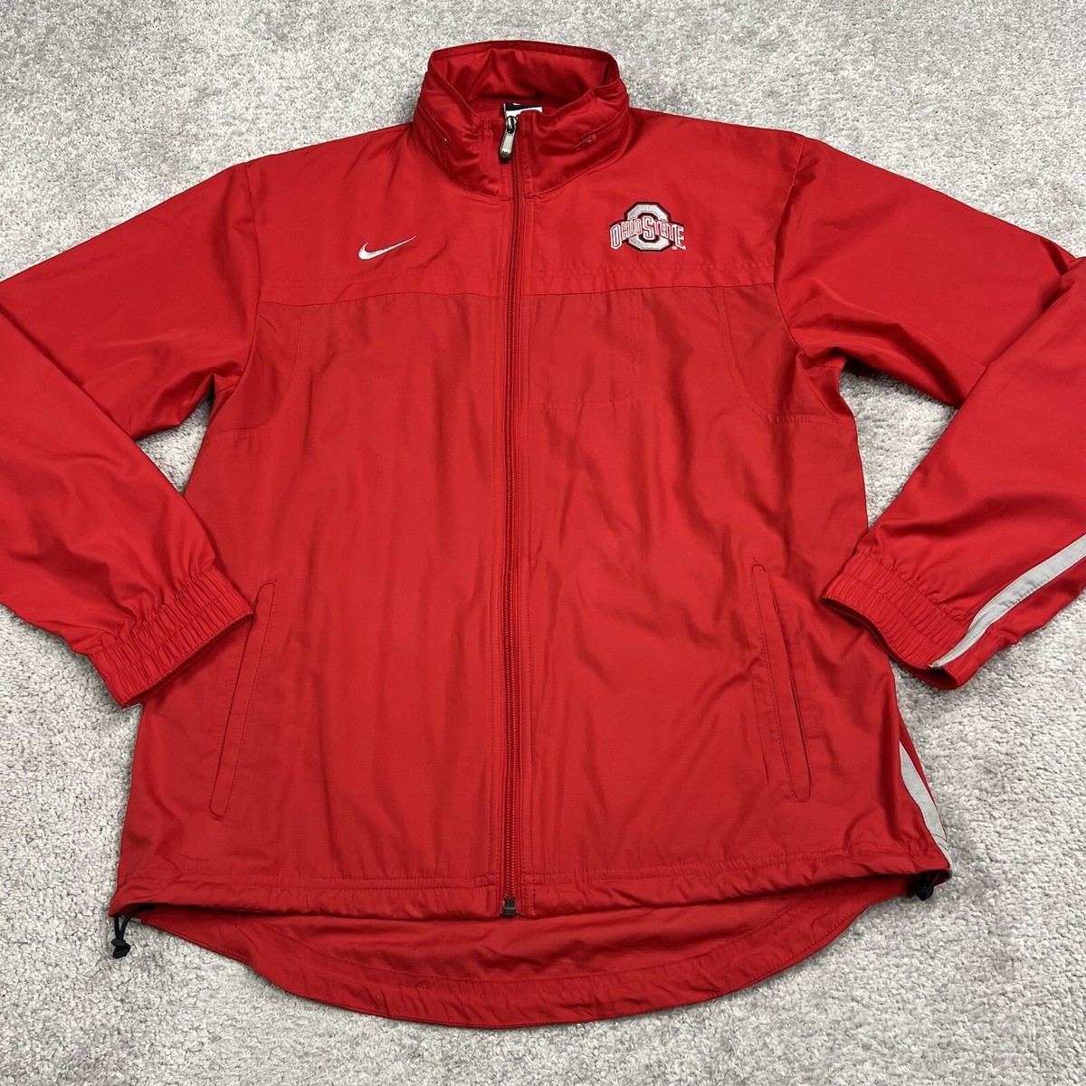 Nike Ohio State Jacket Mens Medium Red Hidden Collar Hood Full Zip