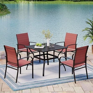 5 Piece Patio Furniture Set Outdoor Dining Set with 4 Chairs Square Table Red