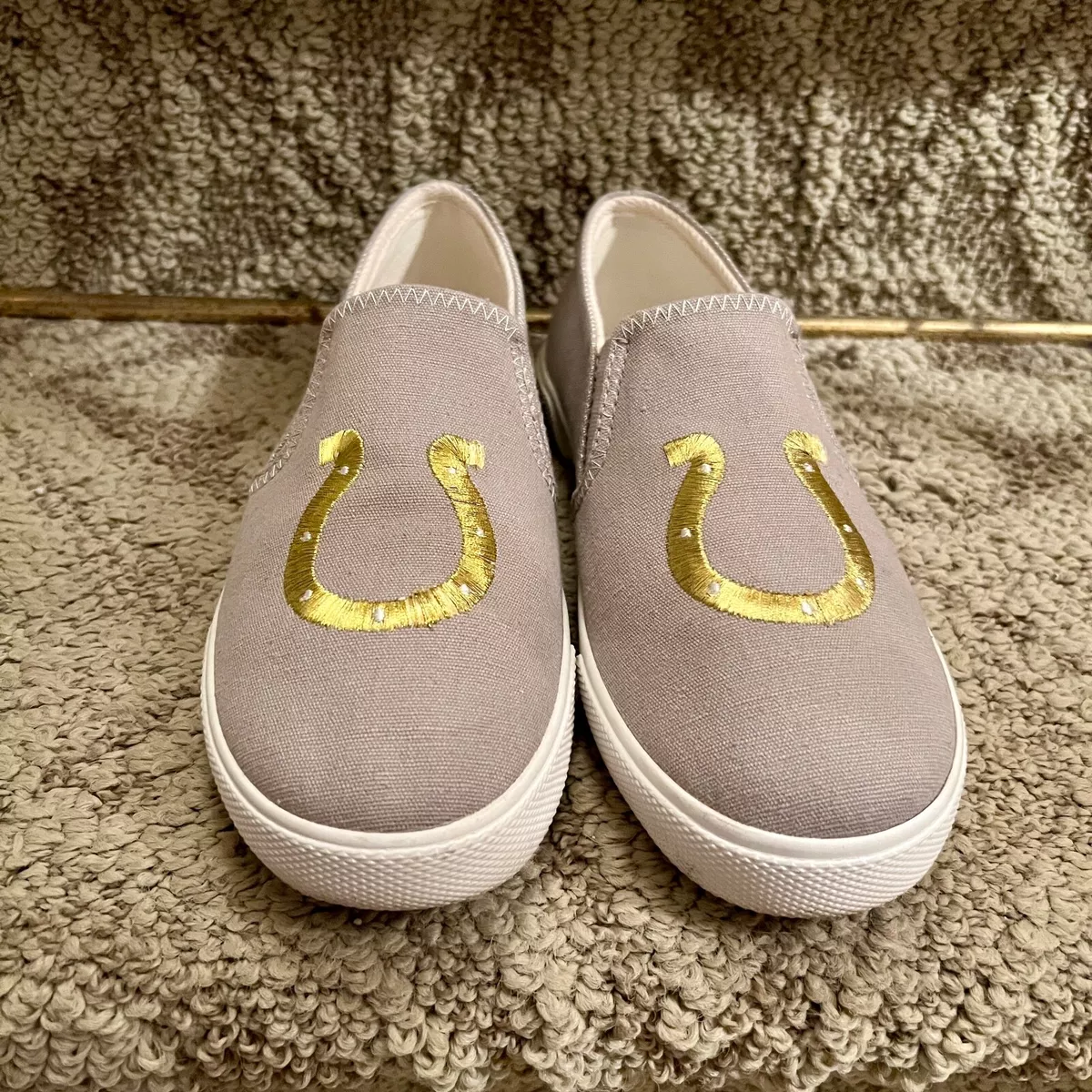 EEUC Jack Rogers Slip On Sneakers Gray w Gold Horseshoe Size 6.5